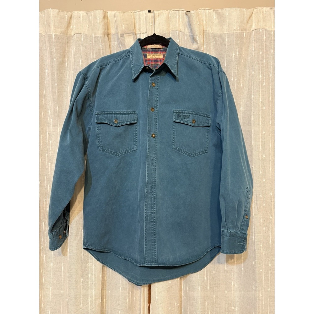GUESS CLASSICS Cotton Button-Up Shirt Blue Men's M Long Sleeve Pockets
